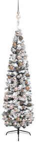 Úzky umelý vianočný stromček s LED a sadou gulí zelený 180 cm 3077857