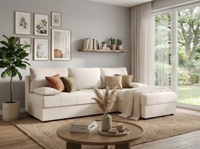 Rozkladacia obojstranná sedacia súprava do L VENORIA SLIM 200x143 cm, krémová + 2 vankúšiky ZDARMA