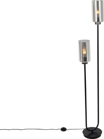 Art Deco stojaca lampa čierna s dymovým sklom 2-svetlo - Laura