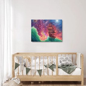 Sklenený obraz - Loď s vesmírnou oblohou (70x50 cm)