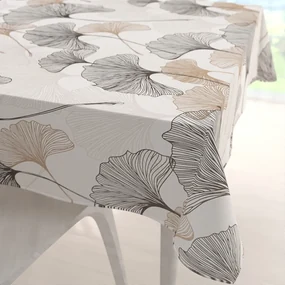 Biante Bavlnený štvorcový obrus Sandra SA-411 Hnedé Ginkgo listy na bielom 110x110 cm