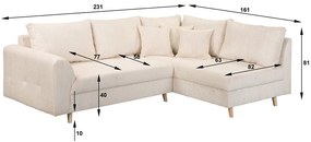 Krémová menčestrová rohová pohovka (pravý roh) Ariella – Ropez