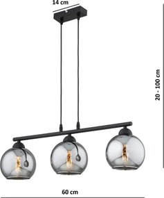 BRILAGI - Luster na lanku DIOR 3xE27/60W/230V čierna/dymová šedá