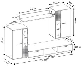 Obývacia stena OSKAR 5 dub sonoma Varianta LED osvetlenie