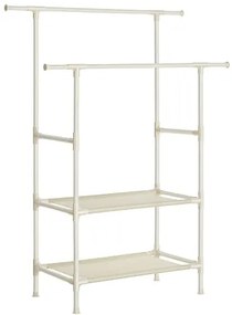 Stojan na oblečenie, 2 závesné tyče, 2 police, 177x112x49cm, biely