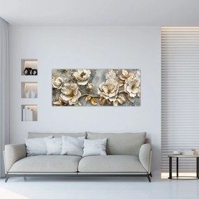 Obraz - Mramorové pozadie s kvetmi (120x50 cm)