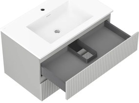 Mexen Rivel, kúpeľňová skrinka 80 cm s umývadlom Otis, 2 zásuvky, drážkovaná, sivá matná/biela, 91A20-08047-2-BFF62-W18M01