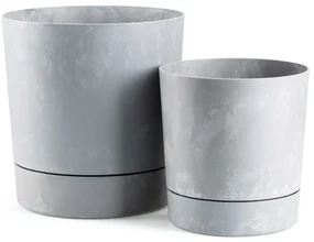 PLASTOVÝ KVETINÁČ AZALEA SADA 2KS 22,5X23,5 CM+17,5X18,5 CM IMITÁCIA BETÓNU SIVÁ
