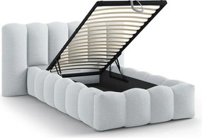 Svetlosivá čalúnená jednolôžková posteľ s úložným priestorom s roštom 90x200 cm Lupine – Micadoni