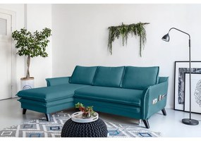 Tyrkysovomodrá rozkladacia rohová pohovka Miuform Charming Charlie, ľavý roh