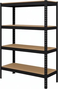 Regál 150x70x30 cm lakovaný 4-policový, nosnosť 700 kg - čierny