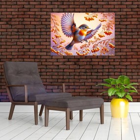 Obraz - Vták s jarabinou (90x60 cm)