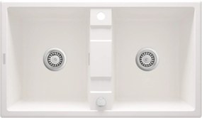 Deante Eridan, granitový drez na dosku 860x500x220 mm B/O, 3,5" + priestorovo úsporný sifón, 2-komorový, biela, ZQE_A203