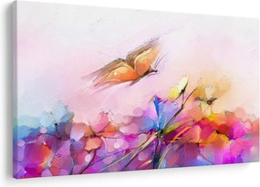 Obraz - Motýľ nad kvetinou, abstrakcia (90x60 cm)