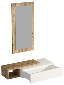 Nástenná polica + nástenné zrkadlo VIEN biela/borovica atlantic