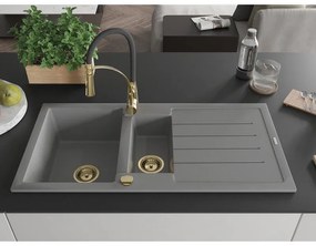 Mexen Andres, 1,5-komorový granitový drez 1000x500x200 mm a drezová batéria Aster, šedá, 6515-71-73450-57-G