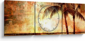 Obraz - Palmy na pláži (s hodinami) (90x30 cm)