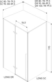 Novoterm Modul sprchovacieho kúta NV-Long SC BL 90 - pevná bočná stena, čierna/transparent - bez vaničky