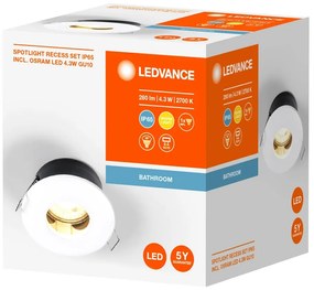 LEDVANCE Sapho, SPOTLIGHT kúpeľňové podhľadové svietidlo, GU10, 4,3W, 230V, IP65, biela