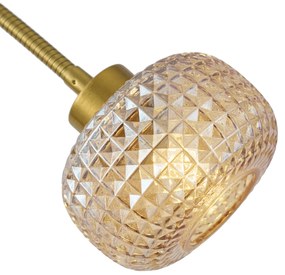 Dizajnová stojaca lampa mosadzná s jantárovým sklom 2-svetlá - Brianna