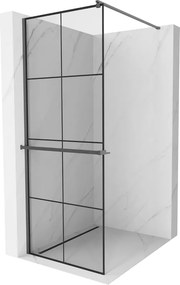 Mexen Kioto+, sprchová zástena Walk-In s poličkou a vešiakom 70 x 200 cm, 8mm číre sklo čierny vzor, grafitový profil, 800-070-121-66-77