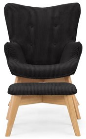 Čierne menčestrové kreslo s podnožkou Niko – Ropez