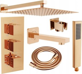 Mexen Cube DR02 podomietkový vaňový a sprchový set s hlavovou sprchou 30x30 cm (7v1), ružové zlato, 77503DR0230-60