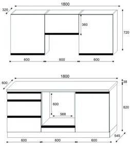 Kuchynská linka MARINA 180 cm, dub craft/lesklá biela