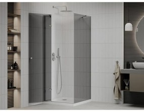 Mexen Roma, sprchový kút s krídlovými dverami 100 (dvere) x 100 (stena) cm, 6mm šedé sklo, chrómový profil + slim sprchová vanička biela + chrómový sifón, 854-100-100-01-40-4010