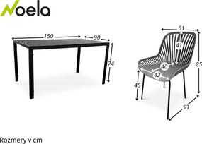 Noela Záhradný jedálenský set Viking L + 4x stolička GABY šedá