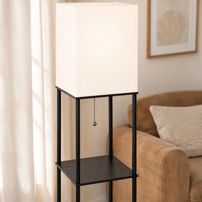 Toolight Toolight, JNH050-1F, stojaca lampa s poličkami a jutovým tienidlom, v. 157 cm, 1×E27, čierna, 58349