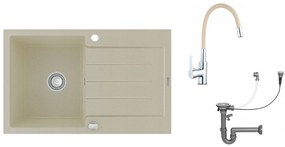 Mexen Bruno - drez granitový 79,5x49,5cm + batéria Flex, 1-komorový, béžová, 6513791010-69-Flex