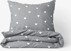 Goldea bavlnené posteľné obliečky - srdiečka na sivom 140 x 200 a 70 x 90 cm