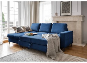 Tmavomodrá menčestrová rozkladacia rohová pohovka (ľavý roh) Lofty Lilly – Miuform