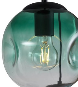 Art Deco závesná lampa čierna s oválnou stropnou doskou a zeleným a modrým sklom 6-svetiel - Douglass