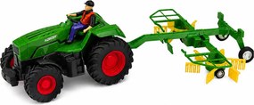 LEAN Toys Poľnohospodársky traktor s hrabacou lištou a farmárom, diaľkovo ovládaný RC, so svetlami, mierka 1:24