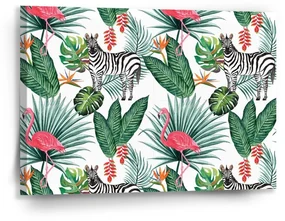 Sablio Obraz Zebra a Plameniak - 90x60 cm