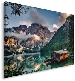 Obraz na plátně, Hory Dům Jezero Příroda - 100x70 cm