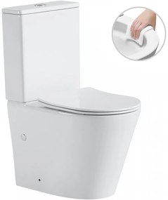 Cerano Carlito, WC kombi Rimless 610x365x850 mm, spodný/zadný odpad + UF toaletné sedátko, biela lesklá, CER-CER-417383