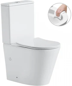 Cerano Carlito, WC kombi Rimless 610x365x850 mm, spodný/zadný odpad + UF toaletné sedátko, biela lesklá, CER-CER-417383