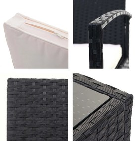 Záhradná súprava 2 kresiel, pohovky a stolíka HWC-F56 - čierna, krémové vankúše