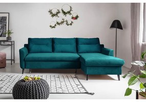 Tyrkysovomodrá zamatová rozkladacia rohová pohovka Miuform Stylish Stan, pravý roh