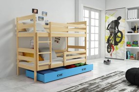 Detská poschodová posteľ ERYK | borovica Farba: Borovica / modrá, Rozmer.: 200 x 90 cm