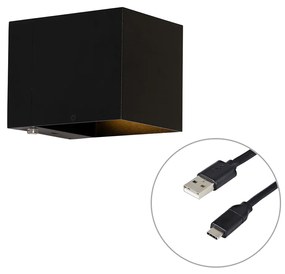 Nástenná lampa čierna vrátane LED a dotykového stmievača nabíjateľná - Joris