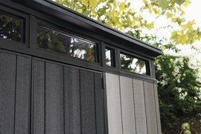 Záhradný domček Keter Artisan 9x7 grafitový/šedý, s podlahou