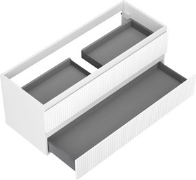 Mexen Rivel, kúpeľňová skrinka pod umývadlo 120 cm, 2 zásuvky, drážkovaná, biela matná, 91A20-12047-2-BFF01