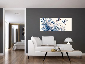 Obraz - Kolibríky nad kvetinou (120x50 cm)