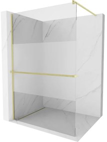 Mexen Kioto+, sprchová zástena Walk-In s poličkou a vešiakom 80 x 200 cm, 8mm číre sklo-námraza, zlatý matný profil, 800-080-121-55-35