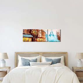 Obraz - Daždivého počasia a Eiffelovej veže (s hodinami) (90x30 cm)