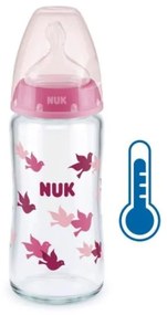 NUK Sklenená dojčenská fľaša NUK First Choice s kontrolou teploty 240 ml ružová